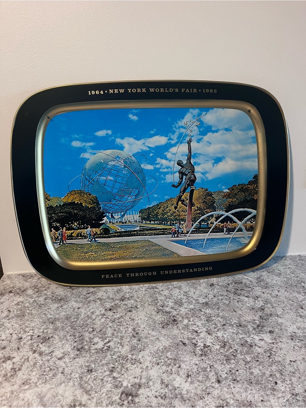 Vintage Souvenir Metal Tray 1964 New York Worlds Fair Unisphere - Large